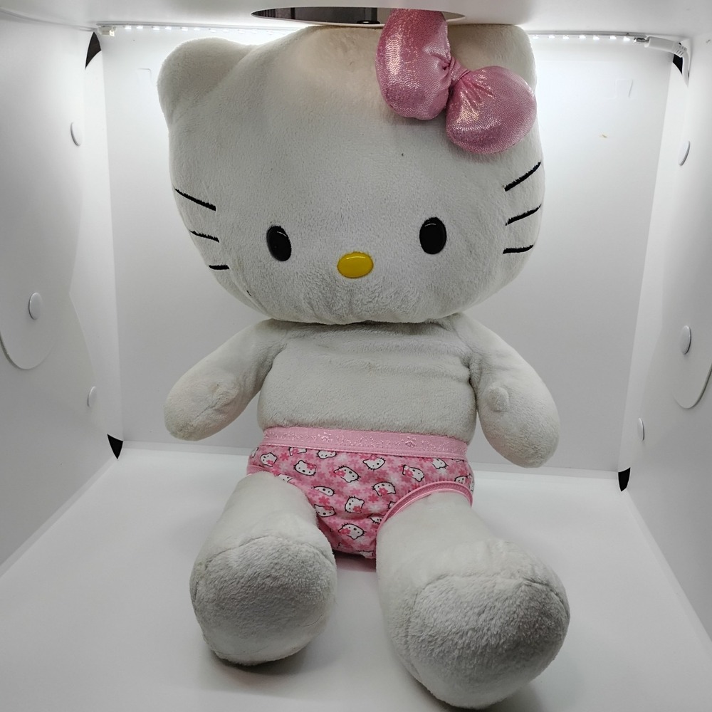 Hello Kitty Build A Bear White‎ Fluffy Plush Sanrio Pink Heart Bow 18" -2